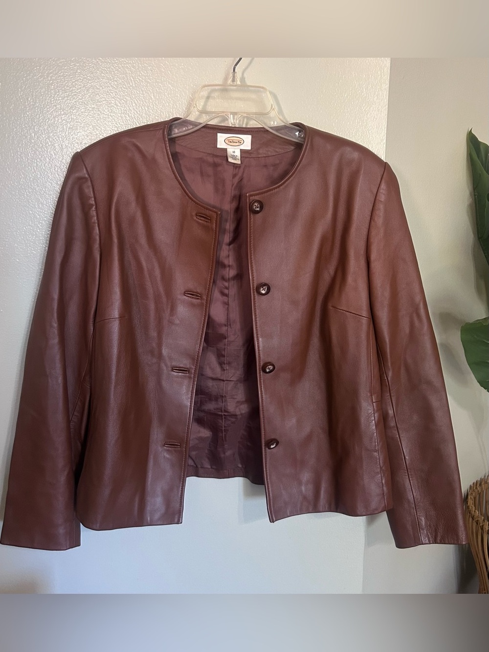 Brown/Cognac TALBOTS 100% Leather Full Button Down Long Sleeve Jacket Size 10